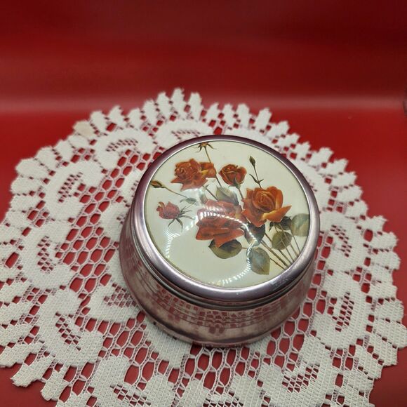 Vintage Powder Music Box Pink Tinted Aluminum Plays Blue Danube WORKS - Picture 1 of 6